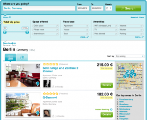 Search results with total trip price shown